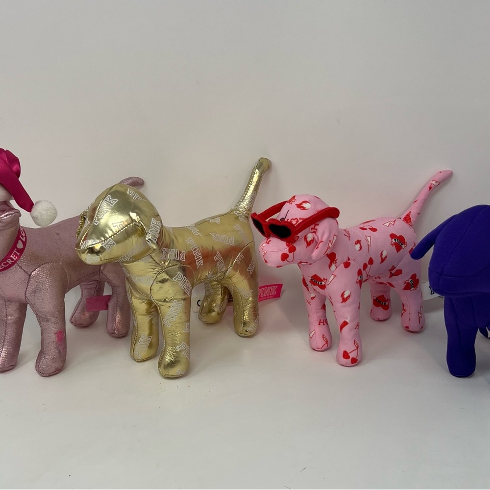 Victoria’s Secret Small Collectable  Dogs Lot Of 4 Gold Purple Pink Valentines